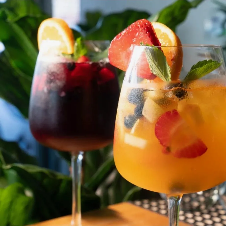 Red and white sangria with strawberries and orange
